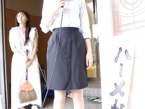 Asian sweetie with a trimmed vagina Yuka Sawakita gives a blowjob to two guys