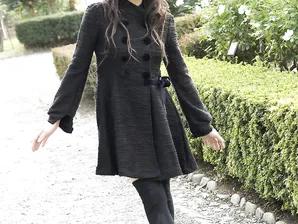 Fully clothed Japanese teen models in the park in black clothes and stockings