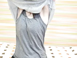 Shy asian MILF with perky tits undressing and exposing her juicy slit