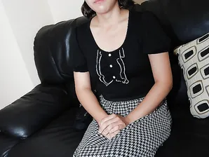 Shy asian MILF with tiny tits getting nude and vibing her shaved gash