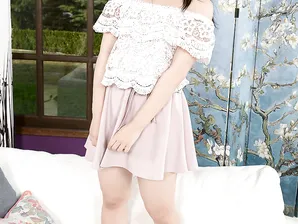 Adorable Japanese babe Yukina Kaname exposes her hairy pussy in closeup